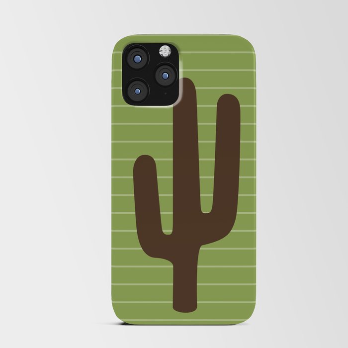 Brown and Green Saguaro Cactus Silhouette with Horizontal Stripes iPhone Card Case