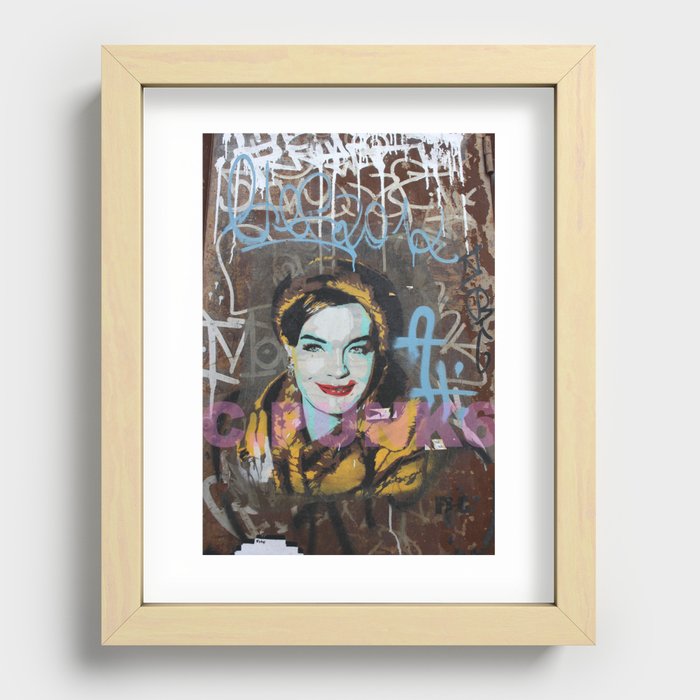 Fabulous Banksy and Warhol style Fine art graffiti. High fashion woman in Mink Recessed Framed Print