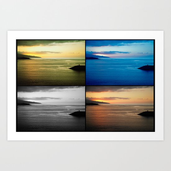 Quadriptych seascape at sunset Art Print