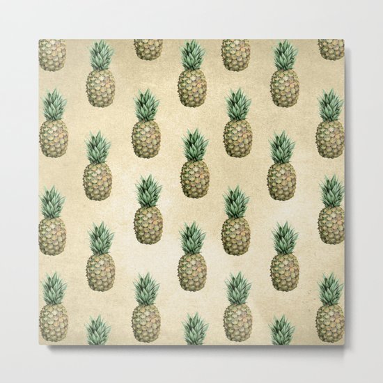Vintage Pineapple Pattern Linen Metal Print