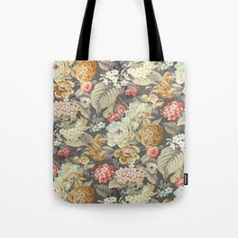 Gray Gold White Rose Pattern Tote Bag