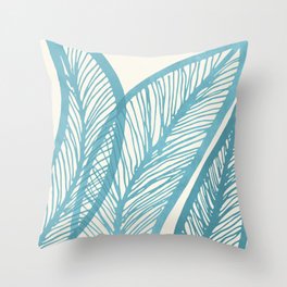 Blue Banana Leaf / Tropical Plants Throw Pillow