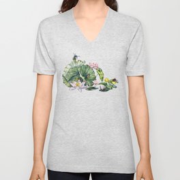 Japanese Water Lilies and Lotus Flowers V Neck T Shirt