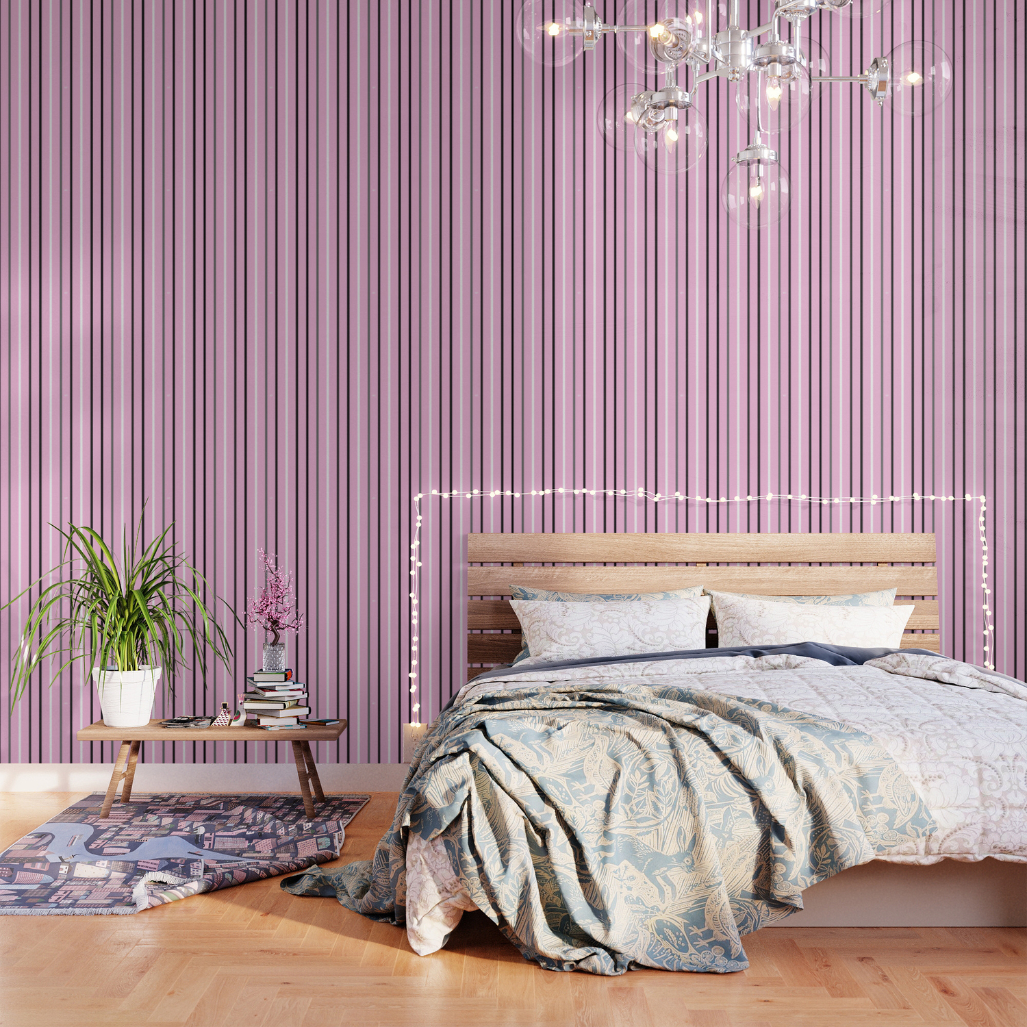Pink Minimal Stripes Black White Stripes Minimal Art Design