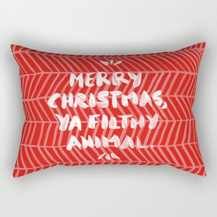 Merry Christmas, Ya Filthy Animal – Red Rectangular Pillow by Cat Coquillette | Society6
