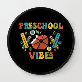 Preschool vibes school designs pencils Wall Clock