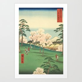 Utagawa Hiroshige - Sakura At Asuka Hill, Eastern Capital - Vintage Japanese Woodblock Print Art, 1850's. Art Print