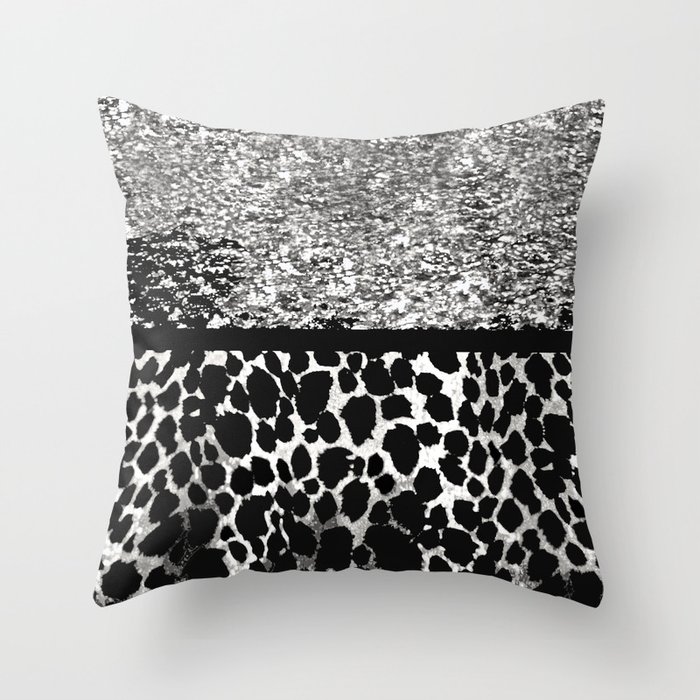 Animal Print Cheetah Sparkle Silver And Black Pattern Throw Pillow