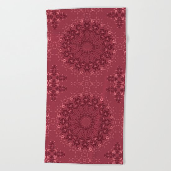 Beautiful round ornament red - brown . Beach Towel