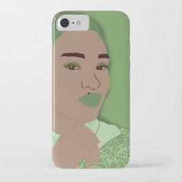 Woman in Green Illustrated Portrait iPhone Case
