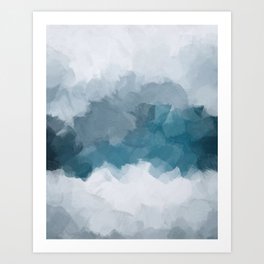Cold Mountain - Blue Gray Navy Indigo Abstract Snow Nature Winter Rustic Painting Art Print Art Print