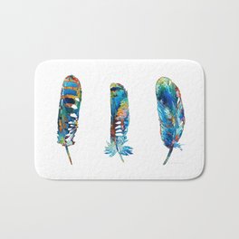 Three Colorful Feathers - Birds of a Feather - Sharon Cummings Bath Mat