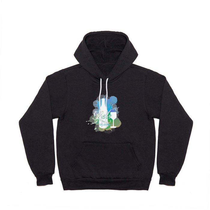 Happy New year celebration with champagne bottle and glass watercolor splash in cool color scheme	 Hoody
