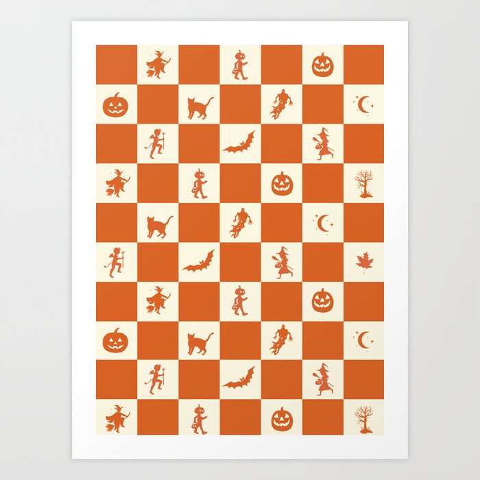 Halloween Checker - Orange Art Print