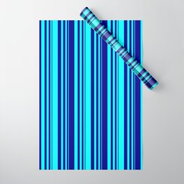 [ Thumbnail: Aqua & Dark Blue Colored Stripes/Lines Pattern Wrapping Paper ]