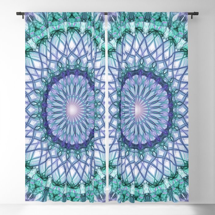 Pretty mandala in light blue and green tones Blackout Curtain