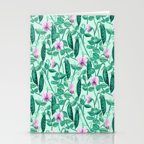 Fresh Garden Pea Floral on Pastel Mint Green Stationery Cards