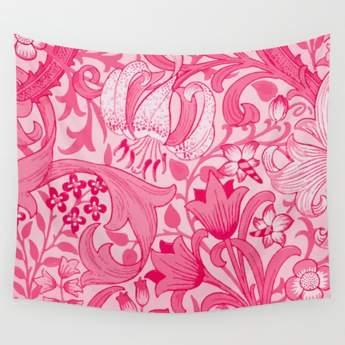 SHOCK PINK VICTORIAN FLOWER PATTERN. Wall Tapestry