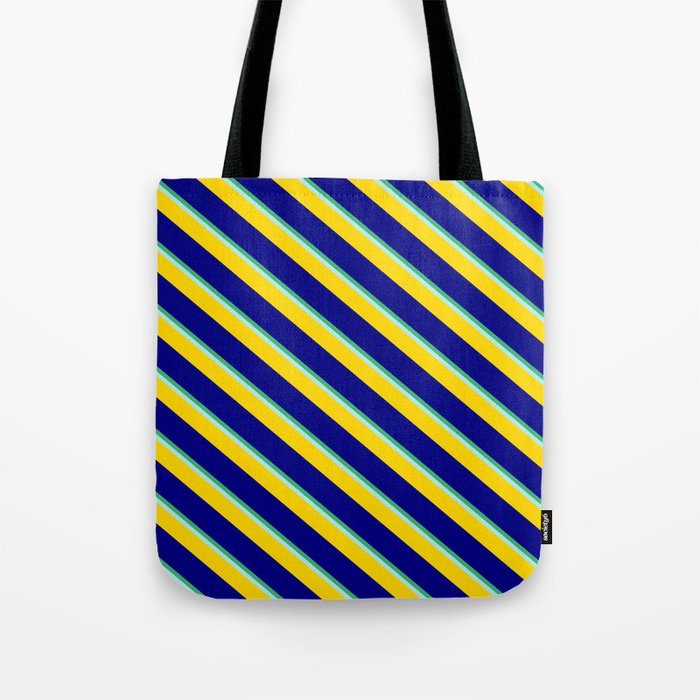Sea Green, Turquoise, Yellow & Blue Colored Stripes Pattern Tote Bag
