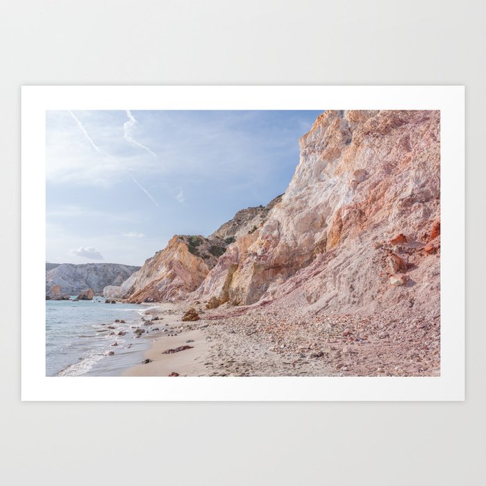Paralia Paleochori - Pastel Cliffs / Blush pink rock beach in Milos Greece Art Print