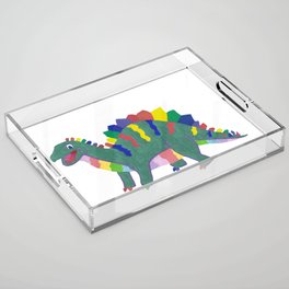 Colorful Stegosaurus Dinosaur Rainbow Pattern with Green Body Acrylic Tray