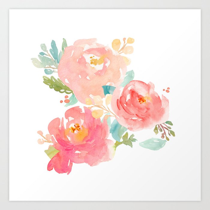 Watercolor Peonies Summer Bouquet Kunstdrucke Watercolor Peonies Summer Bouquet Kunstdrucke