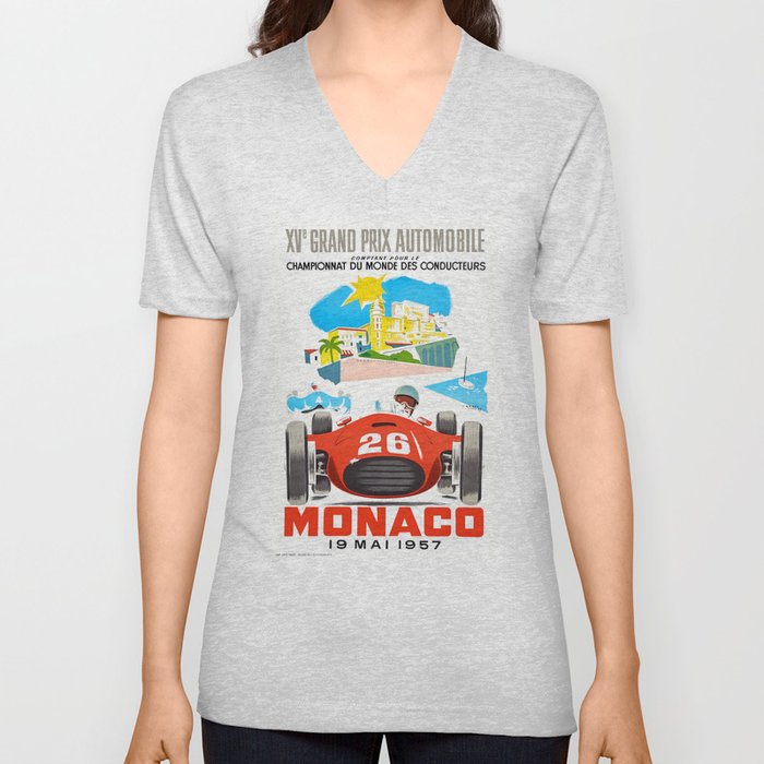 1957 MONACO Grand Prix Race Poster V Neck T Shirt