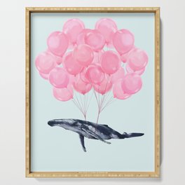 Flying Whale with Pink balloons #1 Serving Tray