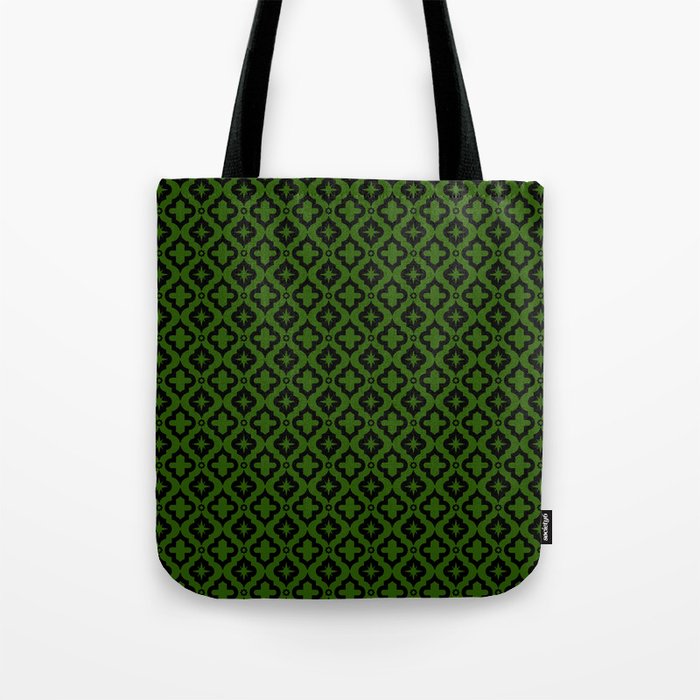 Green and Black Ornamental Arabic Pattern Tote Bag