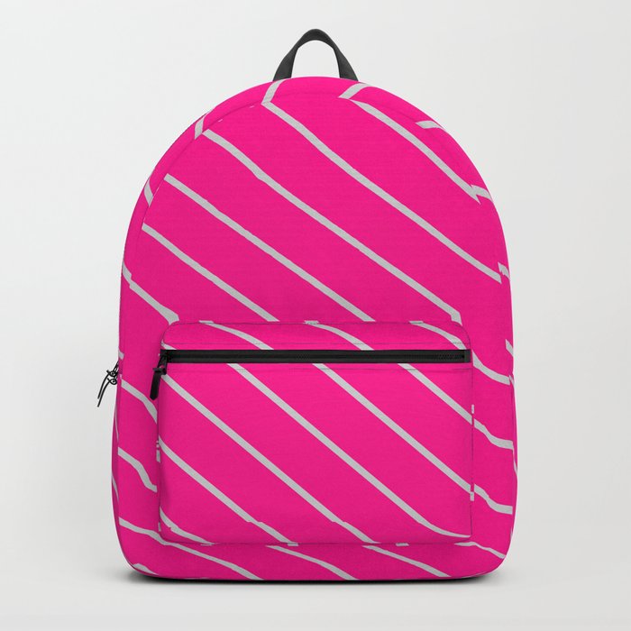 Deep Pink & Light Gray Colored Pattern of Stripes Backpack