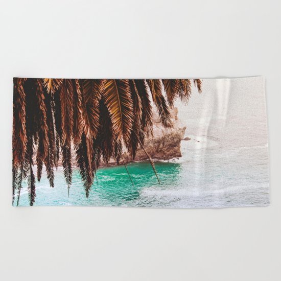 vintage ocean #palm tree Beach Towel