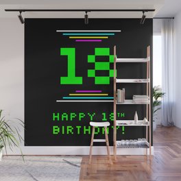 [ Thumbnail: 18th Birthday - Nerdy Geeky Pixelated 8-Bit Computing Graphics Inspired Look Wall Mural ]