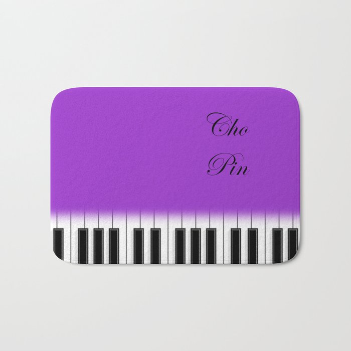 Violet, twisted Chopin name and piano keyboard Bath Mat