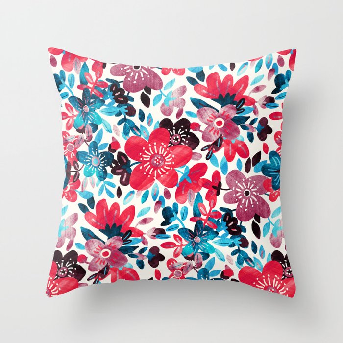 Happy Red Flower Collage Throw Pillow