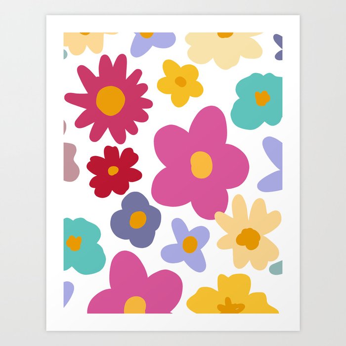 Colorful Matisse Retro Flowers Summer Garden Art Print