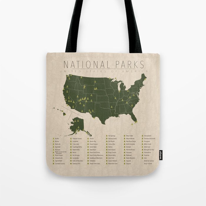 US National Parks w/ State Borders Tote Bag