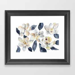 White Magnolias Watercolor Design Magnolia Grandiflora Floral Design Framed Art Print