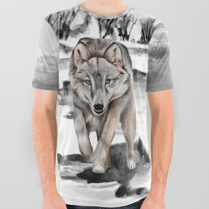 Woodland Forest 13 Wolf All Over Graphic Tee