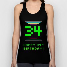 [ Thumbnail: 34th Birthday - Nerdy Geeky Pixelated 8-Bit Computing Graphics Inspired Look Tank Top ]