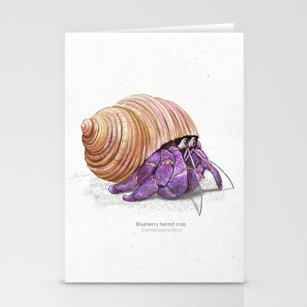 Blueberry hermit crab art print Stationery Cards