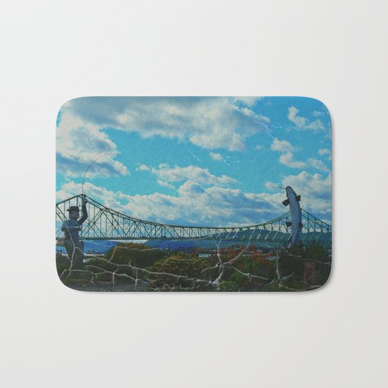 Aged Angler and Fish at the Campelton Bridge Bath Mat