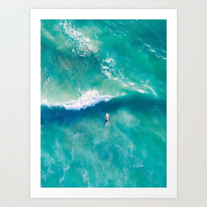 Aqua Ocean Surfer Art Print