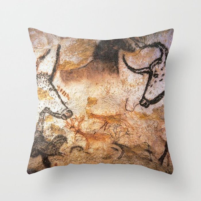 Lascaux Cave animal painting Throw Pillow