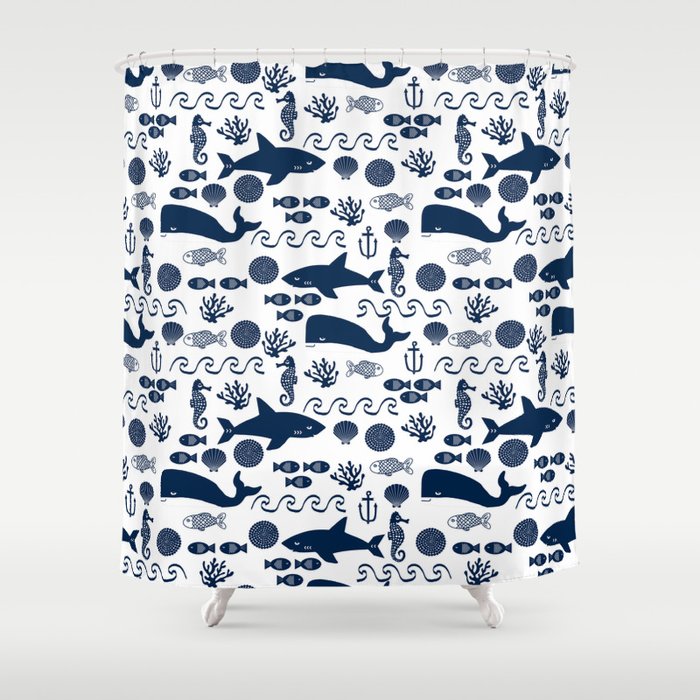 Sealife Nautical Navy And White Modern Trendy Basic Pattern Print