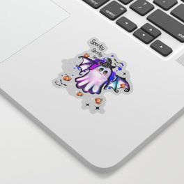 Cute ghost with witch hat spooky colors Sticker