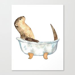 Otter taking bath watercolor Canvas Print