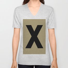 Letter X (Black & Sand) V Neck T Shirt