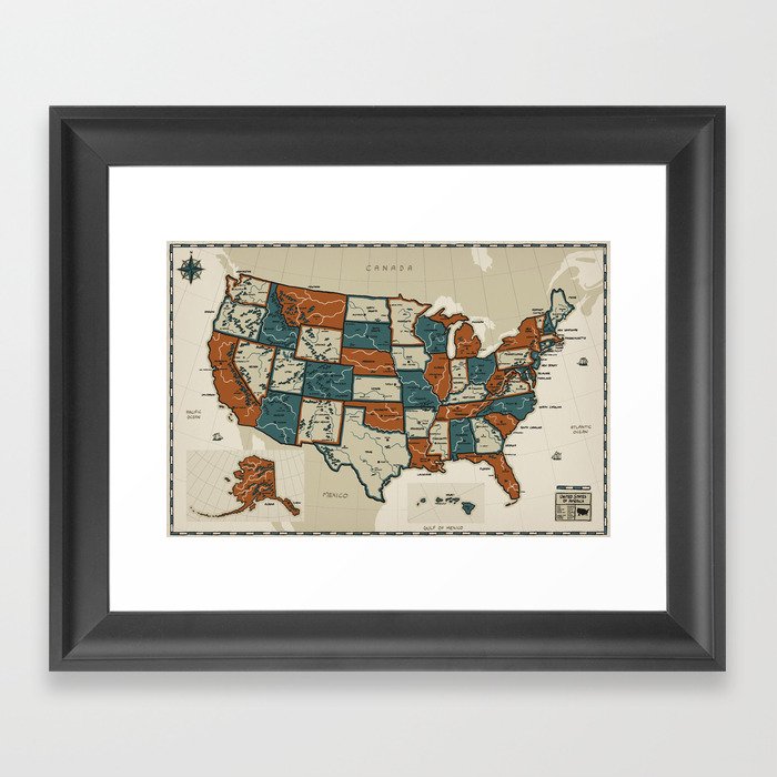 USA Vintage Map Framed Art Print