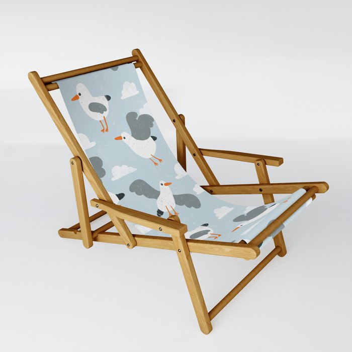 Seagulls Flying at Sea Blue Pattern Sling Chair