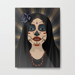 Mexican girl in tattoo style with traditional make-up Metal Print